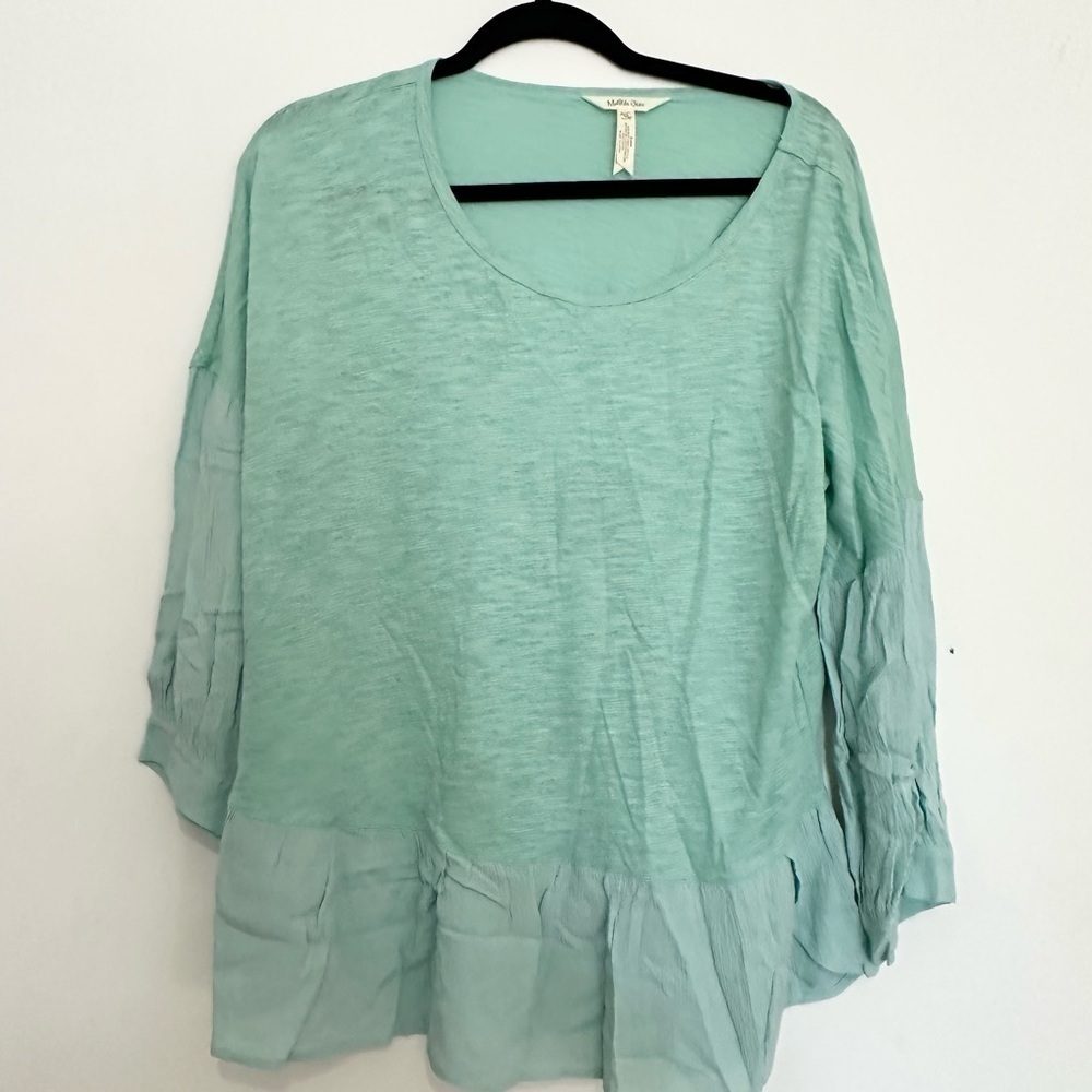 Matilda Jane Blouse Womens medium Green Ruffle Hem Drop Long Sleeves